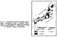 Фиг. 1. Аномальные области векового изменения магнитного поля