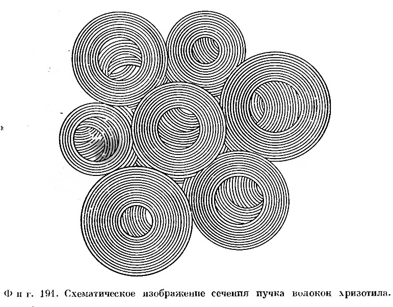Фиг. 191. Схематическое изображение сечения пучка волокон хризотила