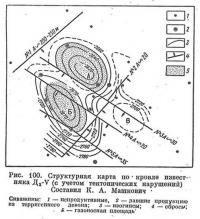 Рис. 100. Структурная карта по кровле известняка