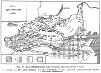 Рис. 107. Карта Центральной Азии. Площади сыпучих песков и лёсса