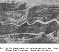 Рис. 139. Ленточные глины, смятые подводным оползнем