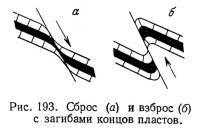 Рис. 193. Сброс и взброс с загибами концов пластов