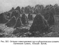 Рис. 212. Останцы известняковых гор в субтропическом климате