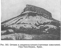 Рис. 213. Останец в умеренном климате (третичные известняки)