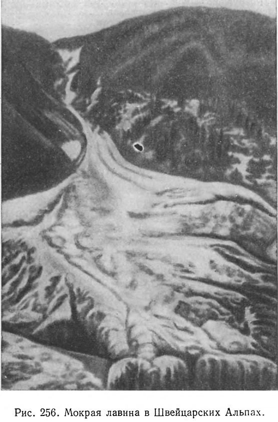 Рис. 256. Мокрая лавина в Швейцарских Альпах
