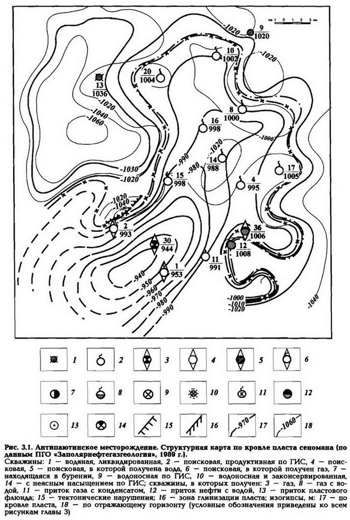 Рис. 3.1. Антипаютинское месторождение. Структурная карта