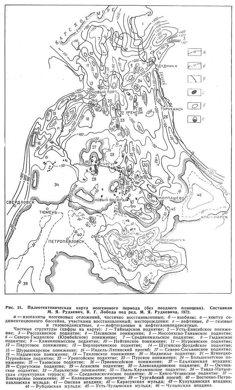 Рис. 31. Палеотектоническая карта неогенового периода