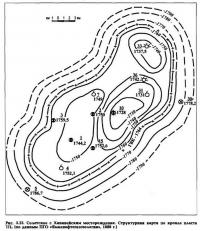 Рис. 3.23. Солетское с Ханавейским месторождение. Структурная карта по кровле пласта ТП1