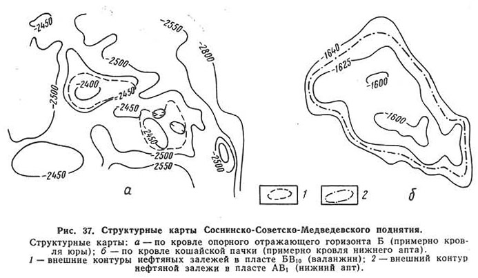 Рис. 37. Структурные карты Соснинско-Советско-Медведевского поднятия