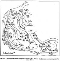 Рис. 4.5. Структурная карта по кровле пласта ТП4 Южно-Тамбейского месторождения