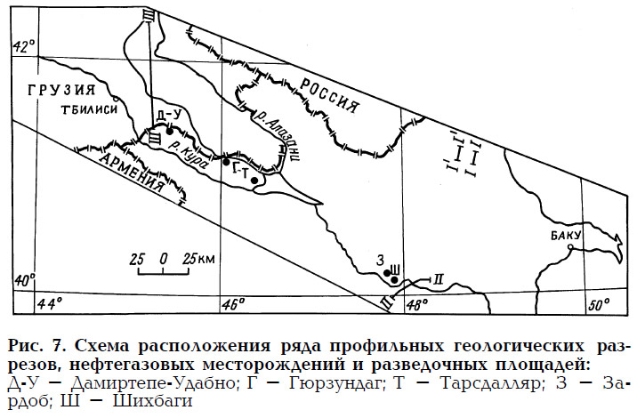 Рис. 7. Схема расположения ряда профильных геологических разрезов