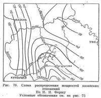 Рис. 70. Схема распределения мощностей казанских отложений