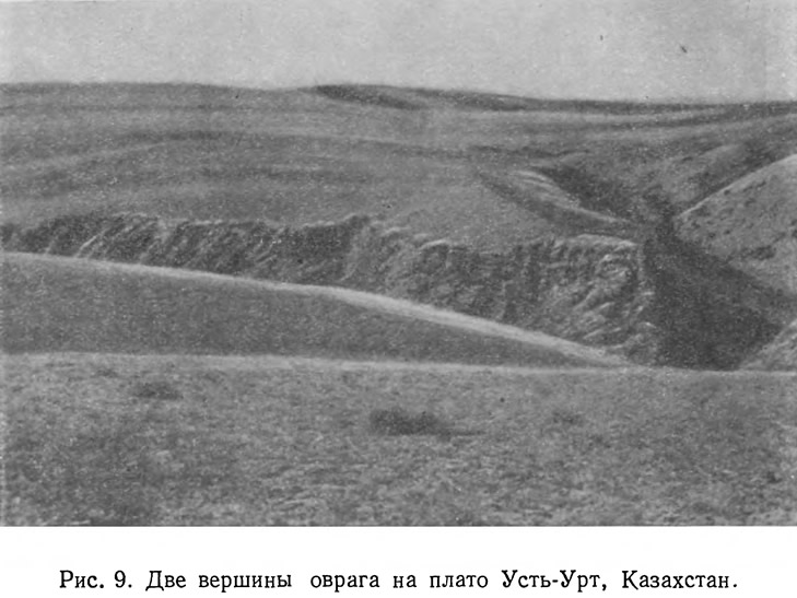 Рис. 9. Две вершины оврага на плато Усть-Урт, Казахстан