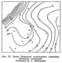 Рис. 97. Карта мощности карбонатного комплекса девонских отложений
