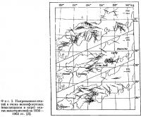 Фиг. 2. Направления сжатий в очень мелкофокусных очагах землетрясений