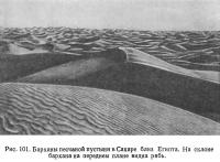 Рис. 101. Барханы песчаной пустыни в Сахаре близ Египта