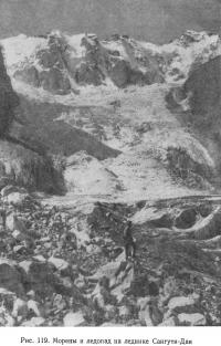 Рис. 119. Морены и ледопад на леднике Сангути-Дан