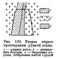 Рис. 129. Разрез вкрест простирания рудной жилы