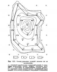Рис. 135. Оконтуривание рудной залежи по ее мощностям