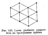 Рис. 147. Схема разбивки рудного тела на трехгранные призмы