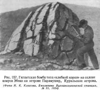 Рис. 157. Гигантская бомба типа «хлебной корки» на склоне конуса Эбеко