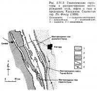 Рис. 2.IV.3. Геологические структуры и распространение месторождений угля, нефти и газа