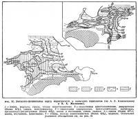 Рис. 32. Литолого-фациальная карта караганского и конкского горизонтов