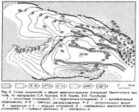 Рис. 4. Схема мощностей и фаций задонско-елецких отложений Припятского прогиба
