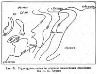 Рис. 61. Структурная схема по подошве мезозойских отложений