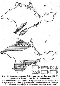 Рис. 7. Распространение байосских и батских отложений в Крыму