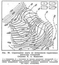 Рис. 98. Структурная карта по поверхности терригенных девонских отложений