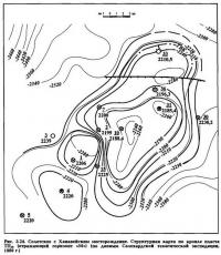 Ряс. 3.24. Солетское с Ханавейским месторождение. Структурная карта но кровле пласта ТП16